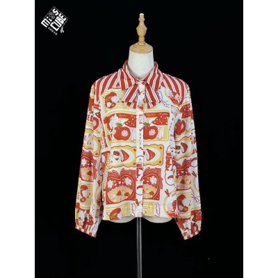 Miss Point Apple Double Lily Mushroom Print Blouse(Reservation/3 Colours/Full Payment Without Shipping)